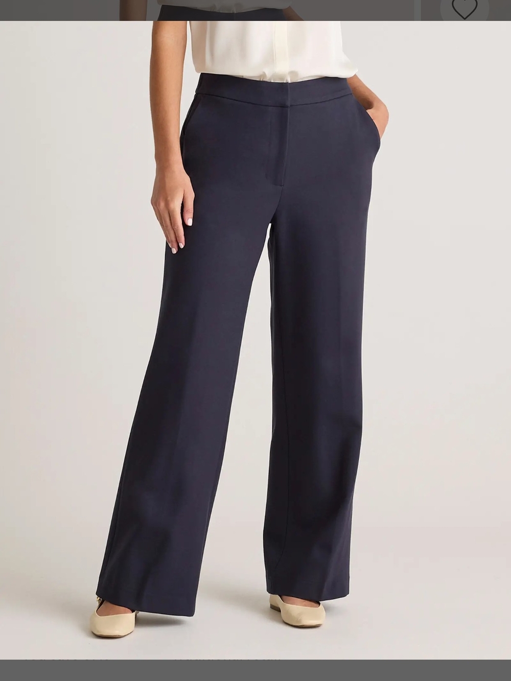 Quince Ultra-Stretch Ponte Trouser Wide Straight Leg Pants Navy Blue Size 16